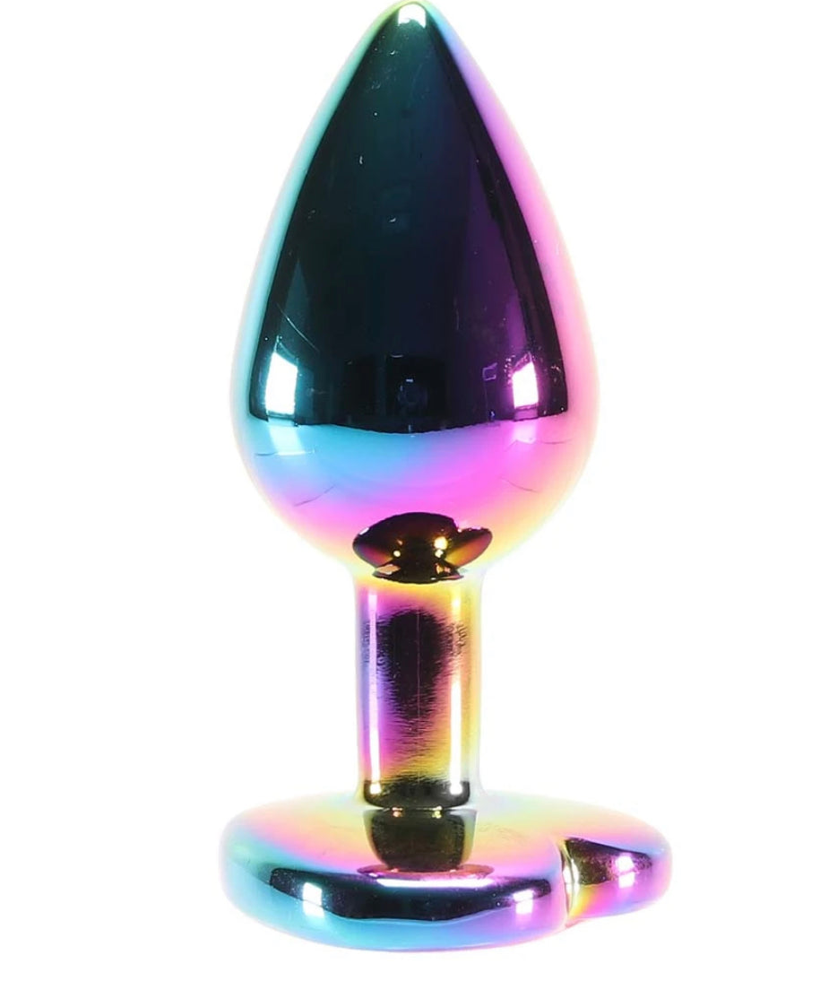 Aluminum Plug with Rainbow Heart Gem in Multicolor